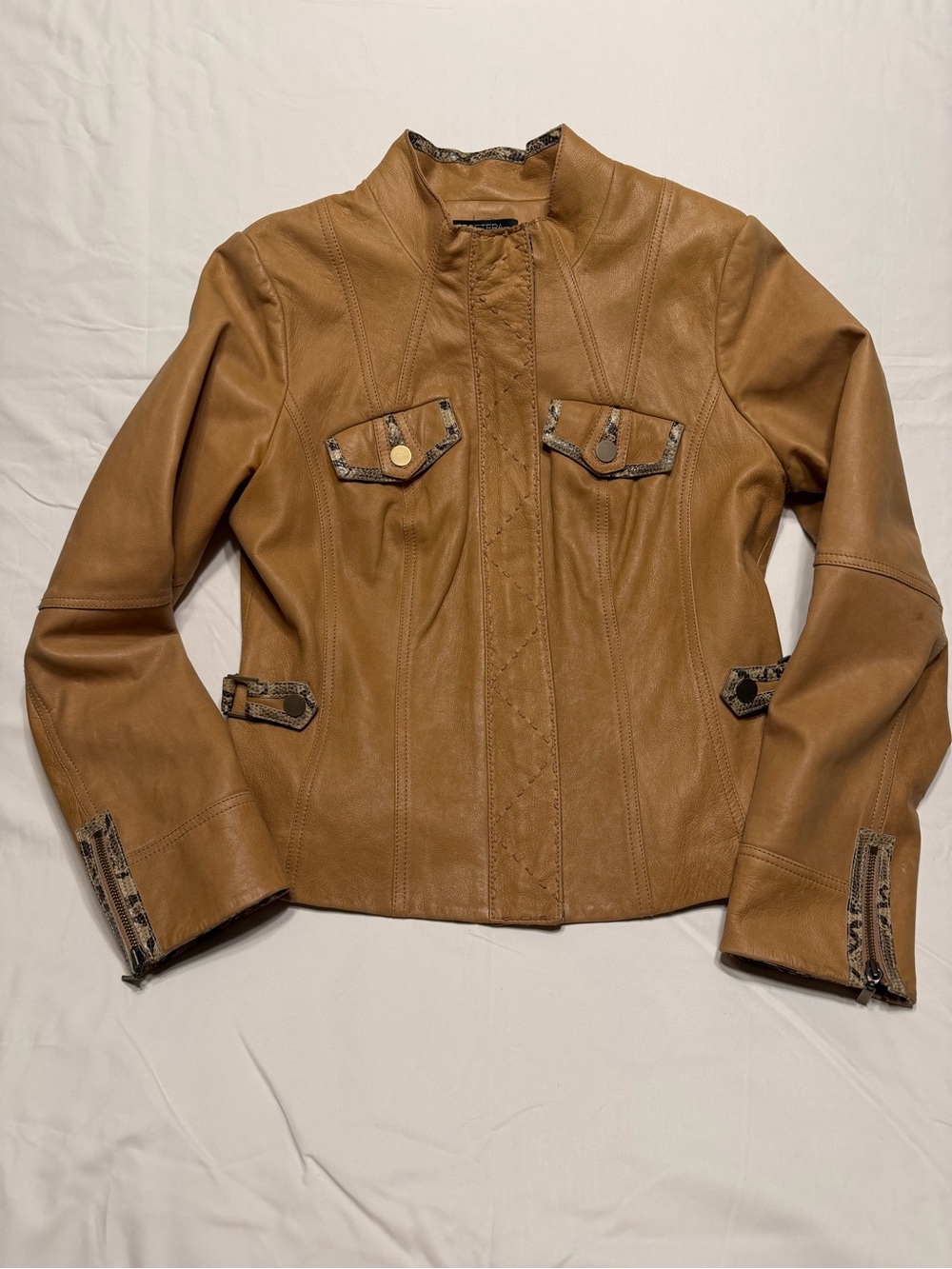 Etcetera Cognac Leather Jacket with Contrast Trim Size 10